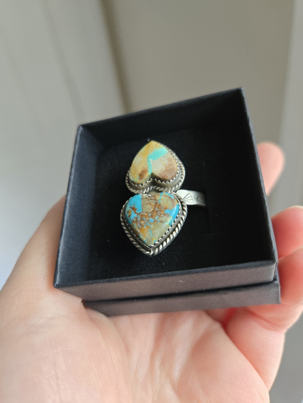 Handmade Sterling Silver Royston Ribbon Turquoise Adjustable Ring Signed - Picture 8 of 15